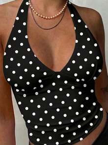Moderno top sólido con diseño calado, cuello halter y escote en V para mujer - Multicolor 3 - Ver 7