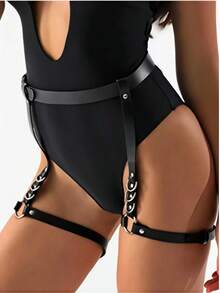 1pc Women's Sexy Rivet Garter Belt, PU Leather Thigh Garter, Gothic Style Accessory For Festival Carnival Costume - Black - View 4