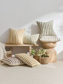 1pc Black Striped Throw Pillow Cover (Pillow Insert Not Included), Modern Stylish Soft Chenille & Faux Linen Blended Dual-Color Striped Comfortable Cushion Cover, Suitable For Home Sofa, Bedroom, Decor, All Seasons - Black - View 9