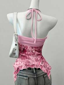 Blusa casual de mujer con cuello de corbata y estampado de anacardo, versátil para uso diario - Rosa 2 - Ver 2