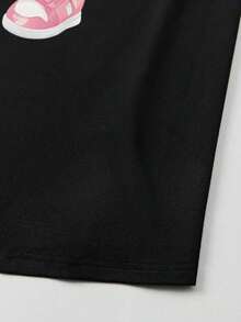 Camiseta Casual de Verano para Mujer con Estampado de Oso de Dibujos Animados, Cuello Redondo, Manga Corta, Camisetas Gráficas, Tops para Mujer, Camiseta de Algodón - Negro - Ver 5