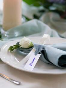 30/50/100pcs Personalized Seat Cards With Ribbons (Ribbons Included), Customizable Name Seat Cards, Wedding Decor Table Cards, Bridesmaid Gifts, Available In Blue/Beige/Green Ribbons, Wedding Place Cards - DIY Wedding Seating Cards, Dinner And Event Table Decorations, Double-Sided Protective Film, Ribbons Included - Multicolor - View 5