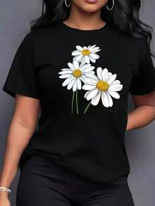 New Arrival 2026: Short Sleeve T-Shirt With Round Neck And Exclusive Print For Spring Casual Travel, Summer Style White - Unisex Vintage Urban Style, Cotton Short Sleeve T-Shirt With Round Neck. - 黑色 - 查看 6