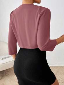Blazer de manga corta minimalista de unicolor para mujer para uso diario en otoño/invierno - Rosa vieja - Ver 2