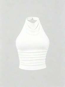 piezas Nuevo top sin espalda elegante y sexy con cuello halter y drapeado, unicolor verde/negro, casual y versátil Y2K - Multicolor - Ver 4
