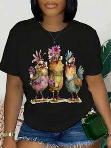 1 Piece Of Women's T-Shirt With Adorable Chicken Print - Short Sleeve, Round Neck, Lightweight And Breathable - Perfect Casual Top For Summer And Spring Fashion - 1-1180g 100% Cotton - 白色 - 查看 6