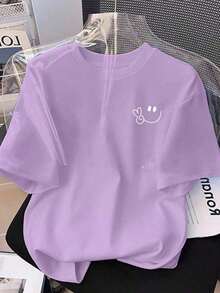 Camiseta deportiva casual con bordado de corazón para mujer de talla grande - Morado - Ver 6