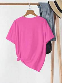 Women's Crew Neck T-Shirt With Lemon Graphic Print - 玫紅色 - 查看 2