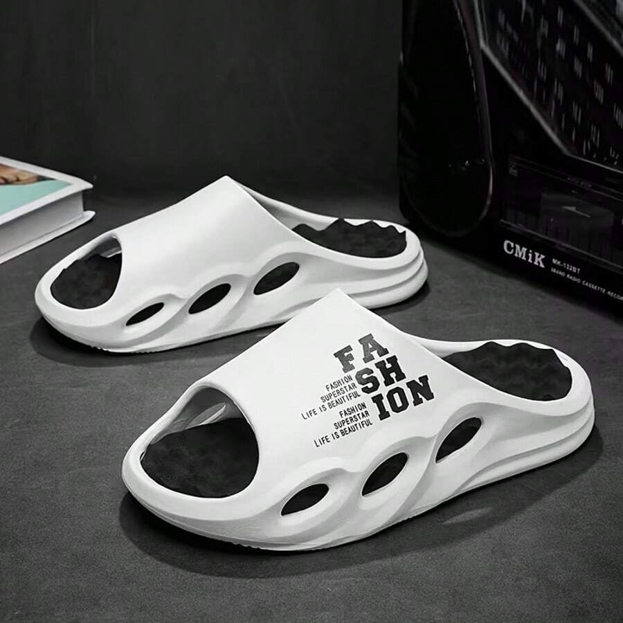 Men's Thick Sole Sandals With Lettering, Outdoor Sports Slippers, Summer Home Indoor Soft Breathable Flat Flats - Multicolor - View 1