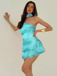 Vestido mini de moda de unicolor sin mangas para mujer - Albaricoque - Ver 7