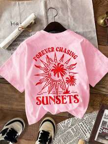 Women's T-Shirt, Short-Sleeve Graphic Tee, Casual Street Style, Cute Summer Top, Sunset Graphic Tee, Men's Graphic Tee, Summer T-Shirt, Sun Hoodie, Summer Sweatshirt, Summer Outfits For Women, Sweatshirts For Summer - 羅莎 - 查看 3