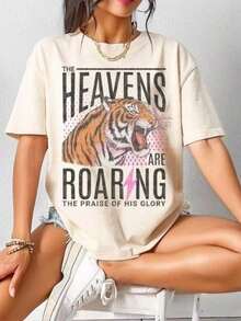 Tops de Verano para Mujer, Camisetas de Mujer, Camiseta "El Cielo Ruge", Camiseta Vintage con Versículo Bíblico de Estilo Religioso, Temática Cristiana, Ropa de Algodón de Estética Retro, Estilo de Moda Casual y Elegante, Estilo Relajado, Almacén Local, Ropa de Verano Holgada y Cómoda para Mujer camisetas de mujer algodón - Estilo - Ver 6