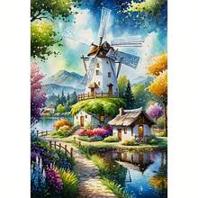 1PC DIY 5D Diamond Painting Kit Windmill Pattern - Round Full Diamond Art Mosaic Craft, Home Wall Decor, Frameless - No Frame - View 1