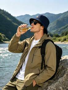 1件中性款漁夫帽，防紫外線戶外釣魚登山帽，26字母印花可折疊遮陽帽，輕量旅行沙灘配件 - 藏蓝色 - 查看 3