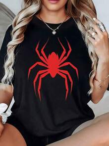 Ara?a roja de gran tama?o con patas extendidas simbolizando fuerza y protección camiseta de mujer confeccionada en 100% algodón suave 220g ideal para uso diario - Negro - Ver 2