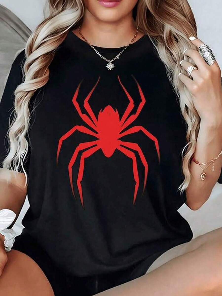 Ara?a roja de gran tama?o con patas extendidas simbolizando fuerza y protección camiseta de mujer confeccionada en 100% algodón suave 220g ideal para uso diario