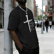Camisetas Cristianas para Hombre, Camiseta con Cruz de Fe, Camisetas Religiosas de Jesús, Camisetas con Versículos Bíblicos Inspiradores, Camisetas Gráficas de Talla Grande LQSN - Negro - Ver 2