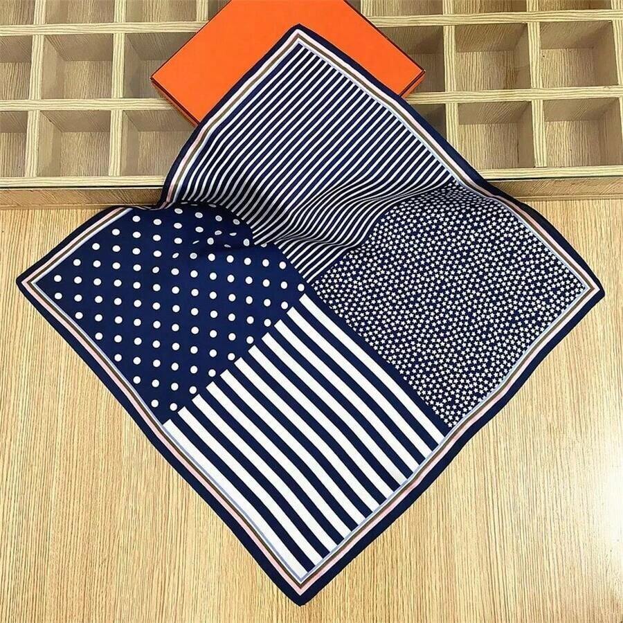 60cm Luxury Square Scarf Women Striped Bandanna Spring Silk Scarf Summer Headband Fashion Neckerchief Ladies - 1 - Xem 1