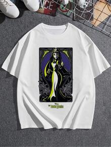Illustration Of A Mysterious Woman Enveloped In Yellow And Violet Light, Symbolizing Elegance, Inner Strength, And An Enigmatic Aura That Radiates Confidence And Power. Comfortable And Modern Women's T-Shirt For Everyday Wear. - Putih - View 3