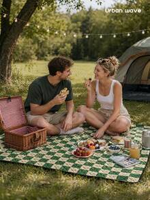 URBANWAVE City Wave Green Plaid Smiling Face Pattern Picnic Mat, Moisture-Proof Mat, Thickened Camping Mat, Outdoor Tent Mat, Waterproof Moisture-Proof Portable Mat - Green - View 1