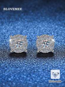 BLOVEMEE Bộ 2 bông tai bạc 925 tối giản đính 2 viên đá Moissanite 0.3 carat, thích hợp cho nữ giới đeo hàng ngày, dự tiệc, đi nghỉ mát, làm quà tặng Ngày của Mẹ, kỷ niệm ngày cưới, sinh nhật. - EH0089M - Xem 1