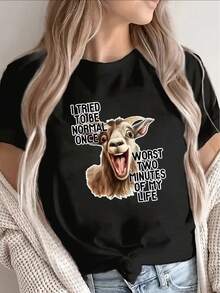 Camiseta ligera y duradera con un divertido estampado de, para salidas informales en casa, en restaurantes o en la oficina, perfecta para la comodidad diaria y un toque de diversión. - Negro - Ver 6