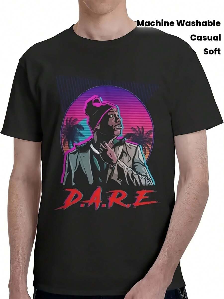 Nuevas camisetas Estilo Unisex 2026 D A R E Camiseta Retro de Neón - Camiseta unisex de estilo urbano 100% algodón puro, con estampado de letras neón, suave, de cuello redondo, informal, adecuada para uso diario, regalo para fans, lavable a máquina, estampado DARE, retro. Y2K,Dulce niña,Camisa de manga corta para hombre,productos de anime japonés, conjuntos para padres e hijos, San Valentín,Camiseta de mujer de algodón puro,Camiseta informal negra de cuello redondo para hombre camisas para niños, ropa para niñas, conjuntos de chicas de televisión, conjuntos a juego para madre e hija - Negro - Ver 1