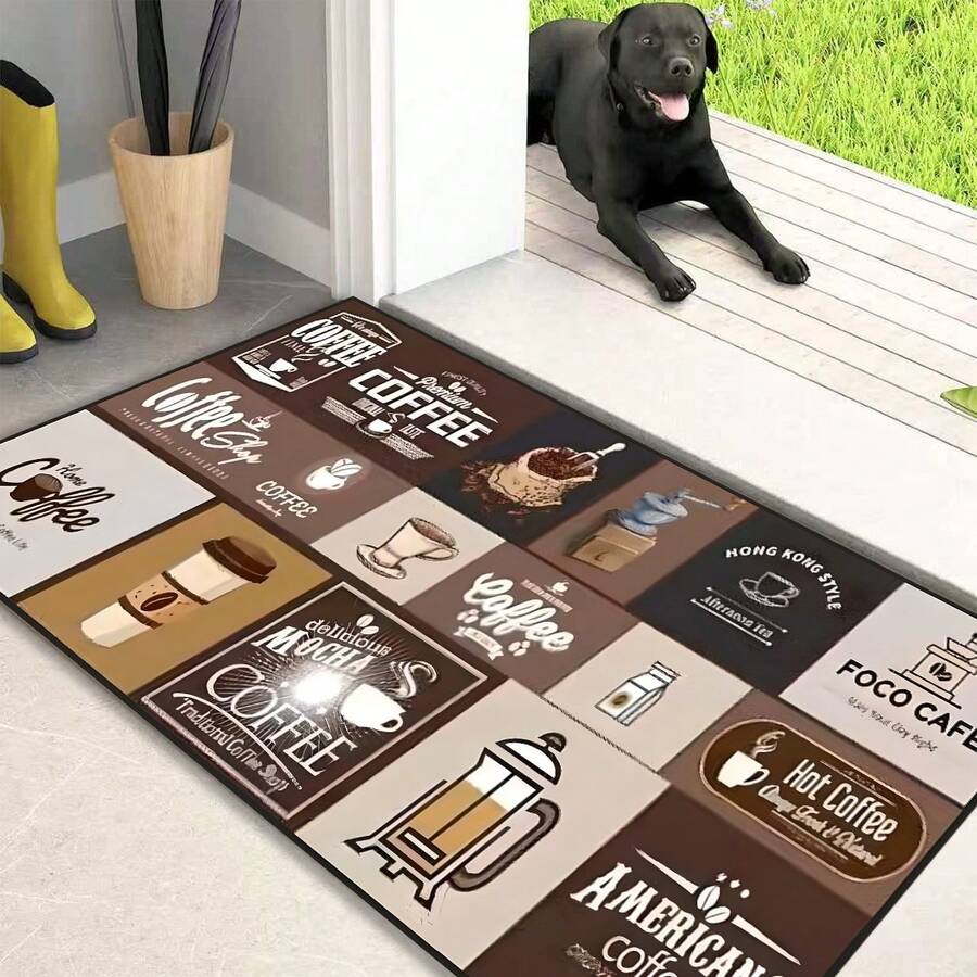 1 pieza Alfombra de cocina con patrón de collage de café vintage, alfombra decorativa para fiestas, alfombra antifatiga y absorbente para la cocina, el pasillo, el baño y la lavandería - Multicolor - Ver 1
