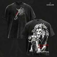Graphic Cotton-Shirt Anime Print-ShirtEscanor - 'Who Decided That' Vintage Washed Oversized Anime Tee & Hoodie, Heavyweight Streetwear Shirt, Seven Deadly Sins Graphic Top, Lion's Muscle Artwork, Retro Washed Cotton, Unisex Loose Fit Anime Apparel, SDS Fans Y2K,Oversize Plus Size Men's S To 5XL,Summer Tee - 黑色 - 查看 1