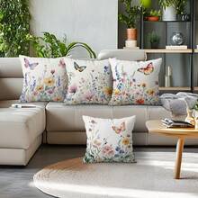 Bộ 4 vỏ gối trang trí bằng nhung in họa tiết hoa và bướm màu nước, 100% polyester, thích hợp trang trí phòng khách, sofa, phòng ngủ, không kèm ruột gối, kích thước 40x40cm/45x45cm/50x50cm - Nhiều màu 04 - Xem 8