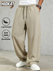 Hidkat Pantalones casuales de unicolor y ligeros con cintura de cordón para hombre, versátiles para primavera/otoño, adecuados para ocio y actividades deportivas al aire libre - Caqui - Ver 1