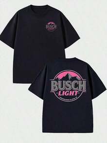 Nueva Llegada 2026: Camiseta Estilo Retro Busch Light Beer con Diseño de Montaña y Atardecer, 100% Algodón, Impresión a Doble Cara, Y2Y-Ropa de Verano, Tela Suave, Transpirable, a la Moda, 100% Algodón, Camiseta de Uso Diario para Mujer con Estampado Gráfico. - Negro - Ver 1