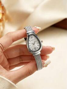 LIANDU 1 Peça Relógio Feminino, Pulseira de Aço Inoxidável, Cabeça de Relógio em Formato de Cobra, Relógio Feminino Elegante, Fashion, Empresarial, Luxuoso e Elegante, Adequado para Uso Diário, Feriados, Aniversários, Presente para Ela - Prata - Visão 7