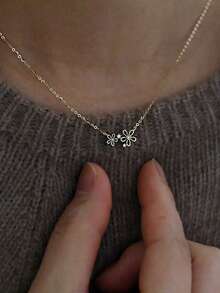 1pc S925 Sterling Silver Elegant Floral Pendant Necklace, Delicate Unique INS Design Sweater Chain Clavicle Chain, Casual Sweet Versatile Party Wear Women Necklace - Flowers - View 9
