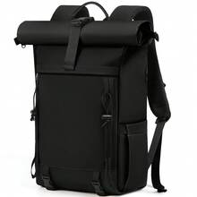Rolltop Rucksack Damen Herren, Rucksack Wasserdicht, Laptop Rucksack 17 Zoll Groß Reiserucksack Daypacks Backpack Wanderrucksack Schwarz - Schwarz - Übersicht 2
