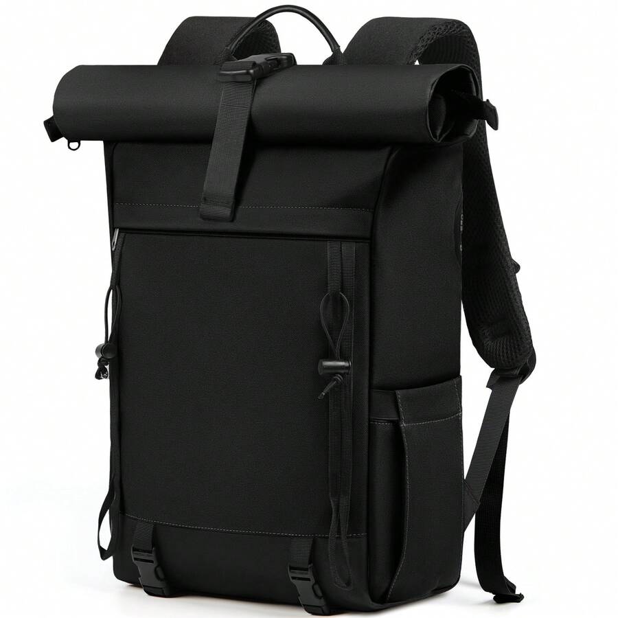 Rolltop Rucksack Damen Herren, Rucksack Wasserdicht, Laptop Rucksack 17 Zoll Groß Reiserucksack Daypacks Backpack Wanderrucksack Schwarz