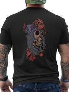 Men'S Italian Mamuthones Graphic-Shirt |  %, Back Print Of Traditional Italian Design, Red & Black Cultural Heritage Art, Breathable Casual Round Neck Tee Casual Attire & Themed, Regular Fit, All-Season Wear - Black - View 2