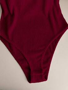 Body elegante y casual para mujer, body de manga corta y cuello redondo para uso diario - Burdeos - Ver 7