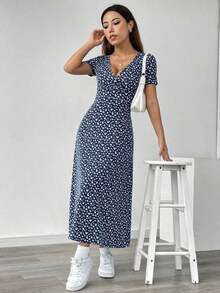 Vestido maxi casual de mujer con cintura ceñida y estampado floral ditsy - Multicolor 8 - Ver 5
