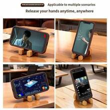 Wooden Fruit Shaped Phone Stand, Cute Cartoon Phone, Desktop Stand, Wooden Chair Tablet Holder, Creative Pear Tatami Wooden Phone Stand - A - View 2