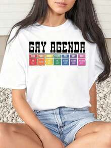 1 Piece Women's T-Shirt With Gay Pride Agenda Print, Round Neck, Short Sleeve, Soft And Comfortable, 220 G/M², 180 G, 100% Cotton - 白色 - 查看 6
