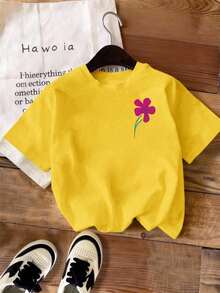 Howell Women's Plus Size Black Short Sleeve T-Shirt, Versatile Style, Hand-Painted Daisy Floral Print, Casual And Cool For Summer - Yellow - View 2