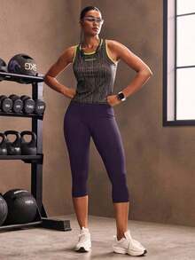 Mallas deportivas de cintura ancha con bolsillo para teléfono, pantalones de yoga para mujer - Morado - Ver 7