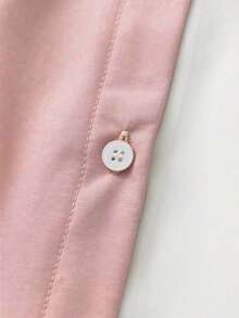 Blusa elegante de manga corta con bloques de color para mujer, verano - Rosa Pálido - Ver 5