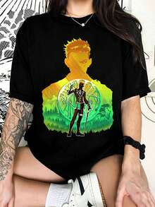 Black Oversized Viktor Arcane Leaguesss Of Legendsss Anime Graphic T-Shirt - Black - View 1