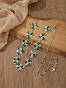 17 pièces Ensemble de chaîne de taille réglable de style bohème, motifs vintage sculptés, turquoise, cristal, en forme de cœur, bijoux turquoise multi-saisons - Multicolore - Voir 2