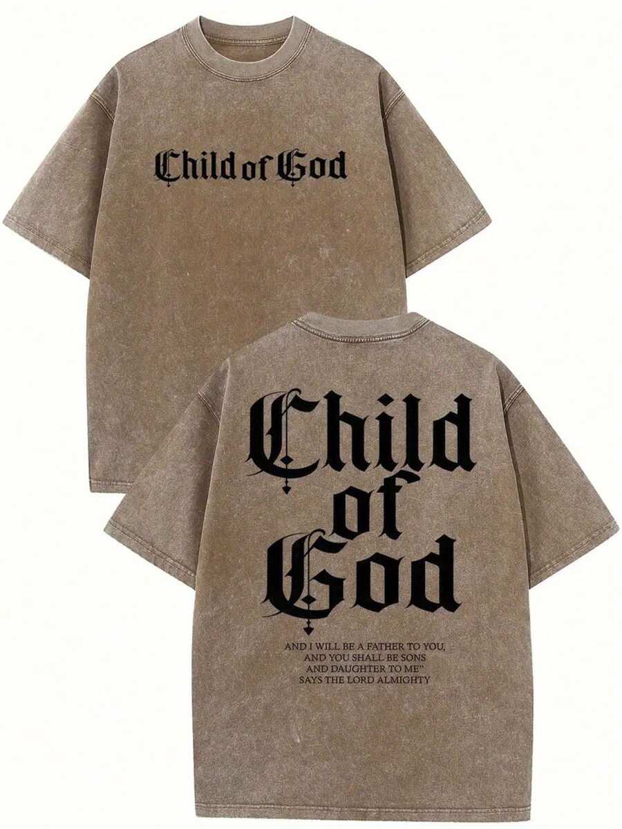 1 pieza camiseta lavable de doble cara 230g estampado Hijo de Dios camiseta de moda vintage algodón batik de alta calidad ideal para verano regalo festivo grosor cómodo playeras de hombre camiseta de mujer nacional envio - marrón café - Ver 1