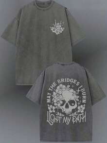 Camiseta lavada de 230g, que ilumina mi camino, algodón batik de alta calidad, vintage, camiseta estampada con diseño, tiene un cierto grosor adecuado para el verano, actividades al aire libre, regalo para vacaciones nacional envio - Gris Oscuro - Ver 1