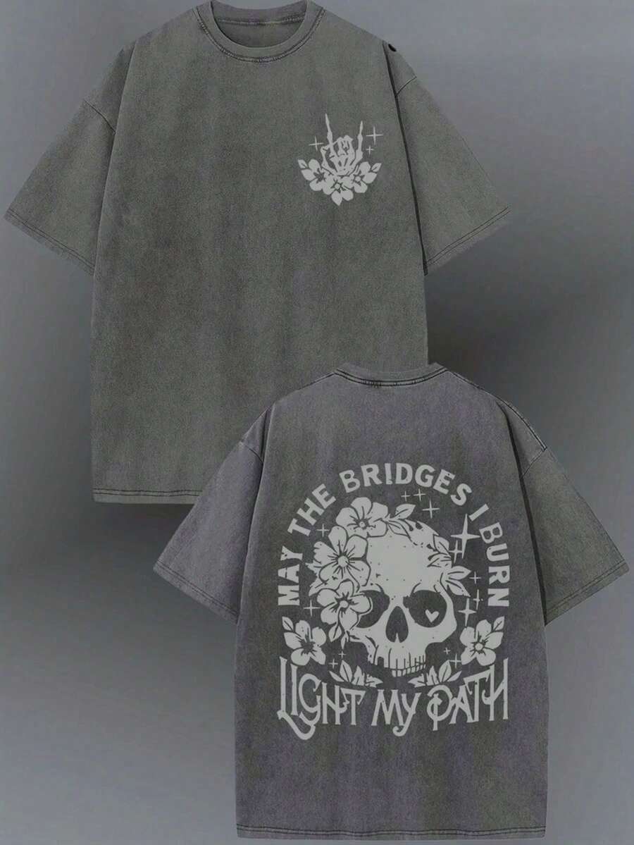 Camiseta lavada de 230g, que ilumina mi camino, algodón batik de alta calidad, vintage, camiseta estampada con diseño, tiene un cierto grosor adecuado para el verano, actividades al aire libre, regalo para vacaciones nacional envio - Gris Oscuro - Ver 1