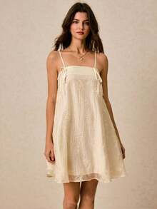 Vestido beige, vestido de verano, vestido con bordado tridimensional, vestido halter, vestido de gala, vestido de novia, conjunto de verano para mujer, atuendos de festival, vestido mini holgado de mujer con estampado floral casual - Albaricoque - Ver 7